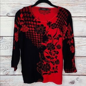 Kaktus Gorgeous Black Red Flower Sweater Medium